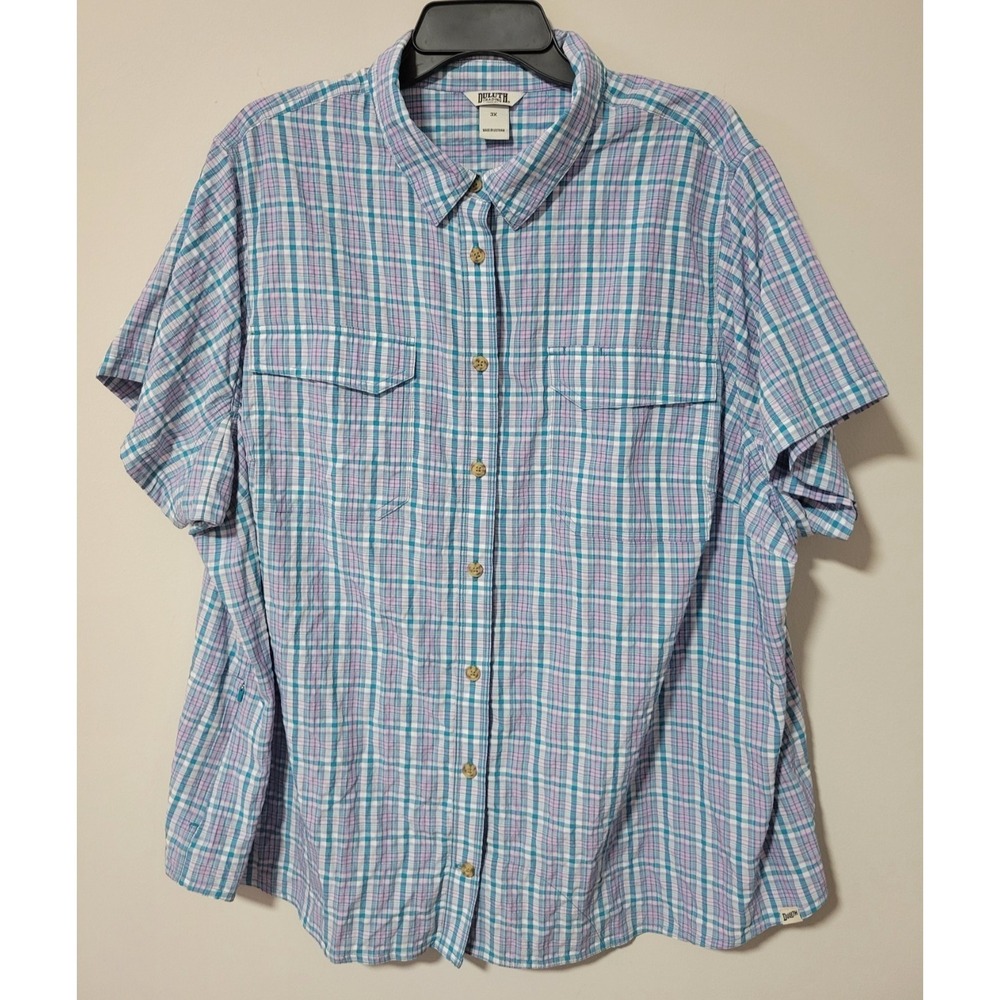 Duluth Trading Co Button Up Men's 3X Plaid Short Sleeve Outdoor Performance